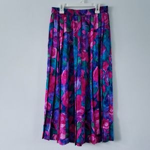 Vtg 80s floral elastic waist pleated silk skirt 4